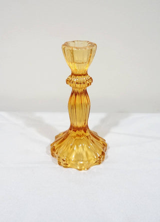 Glass Candlestick Holder, Taper Candle Stand, Tabletop Decor: Orange Large