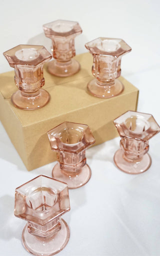 Glass Candlestick Holders Taper Candle Holders Tabletop: Mauve