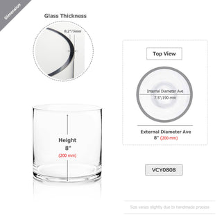 WGV Clear Cylinder Glass Vase - 8" x 8"H