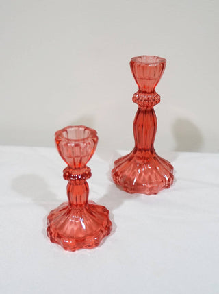 Glass Candlestick Holder, Taper Candle Stand, Tabletop Decor: Red Large