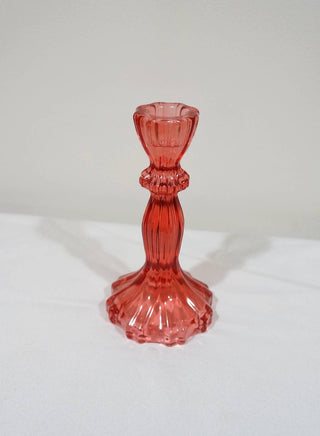 Glass Candlestick Holder, Taper Candle Stand, Tabletop Decor: Red Large