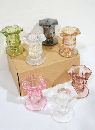 Glass Candlestick Holders Taper Candle Holders Tabletop: Mauve