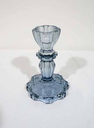 Glass Candlestick Holder, Taper Candle Stand, Tabletop Decor: Navy Blue Small
