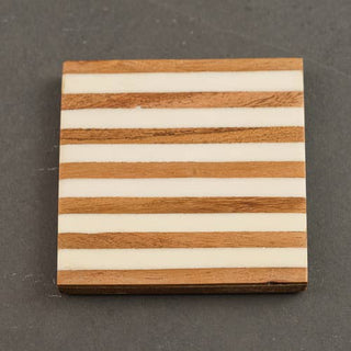 Striped White & Wood Coaster