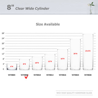 WGV Clear Cylinder Glass Vase - 8" x 8"H