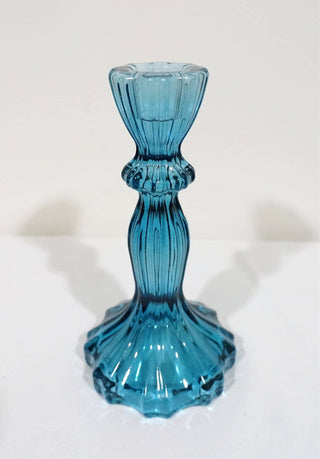Glass Candlestick Holder, Taper Candle Stand, Tabletop Decor: Navy Blue Small