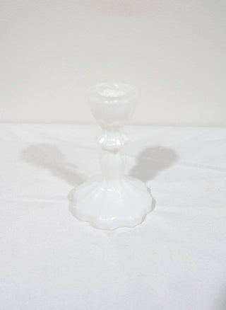 Glass Candlestick Holder, Taper Candle Stand, Tabletop Decor: White Small